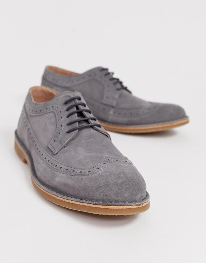Selected Homme Suede Brogue Shoe In Gray
