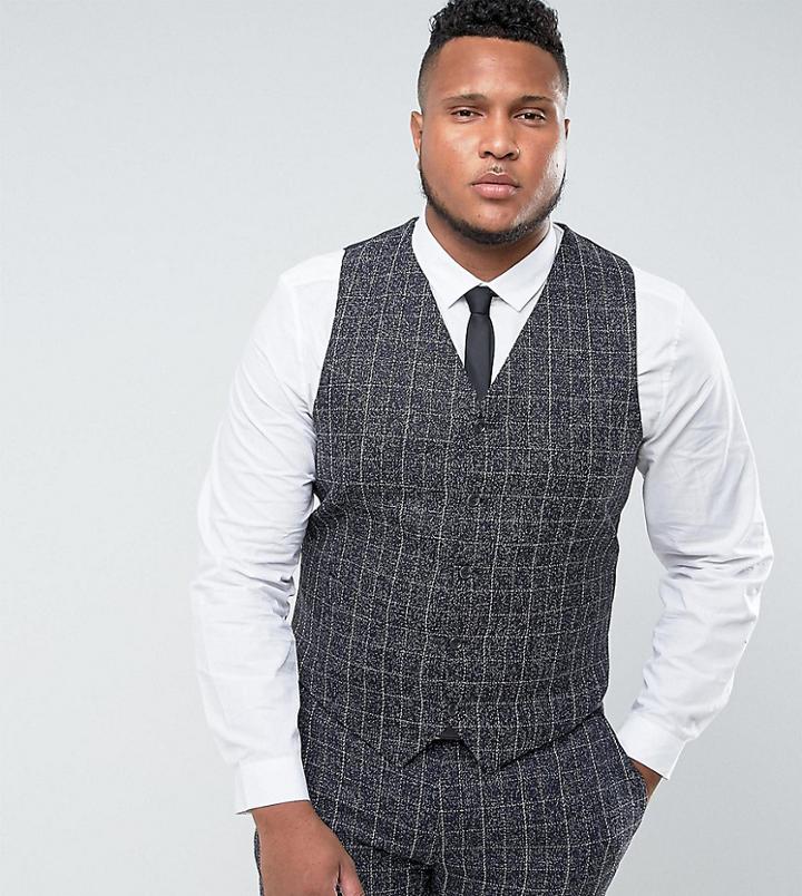 Gianni Feraud Plus Skinny Fit Blue Checked Vest - Blue