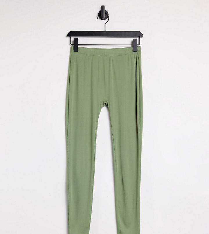 Vero Moda Petite Ribbed Leggings In Khaki-green