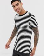 Asos Design Organic Cotton Muscle T-shirt With Stretch In Black And White Stripe - Multi
