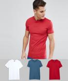 Asos Design Muscle Fit T-shirt With Crew Neck And Stretch 3 Pack Save - Multi