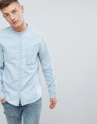 New Look Denim Shirt With Grandad Collar In Bleach Wash Blue - Blue