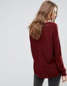Brave Soul Back Lace Up Sweater - Red