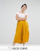 Asos Curve Pleated Wide Leg Culotte Pant - Yellow