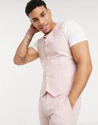 Asos Design Wedding Skinny Suit Vest In Pastel Pink Crosshatch