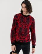 Asos Design Sweater With Neon Snake Pattern - Pink