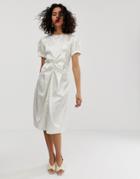 Asos White Satin Ruched Midi Dress - Cream