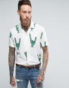 Asos Regular Fit Viscose Shirt With Cactus Print & Revere Collar - White