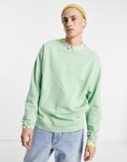 Asos Design Oversized Sweatshirt With Checker Neck Detail In Green