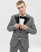 Jack & Jones Premium Slim Fit Tuxedo Blazer With Velvet Lapel In Gray Black