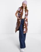 Y.a.s Padded Floral Vest In Brown