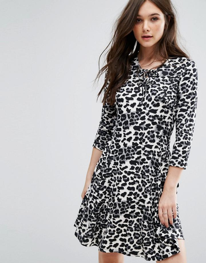 Qed London Animal Print Dress - Gray