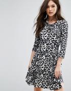 Qed London Animal Print Dress - Gray
