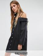 Reclamed Vintage Off Shoulder Shirt Dress - Blue