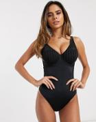 Asos Design Fuller Bust Underwired Mesh Overlay Cupped Swimsuit In Black