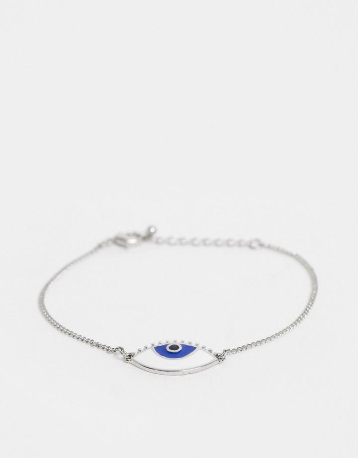 Asos Design Chain Bracelet With Enamel Eye In Silver Tone