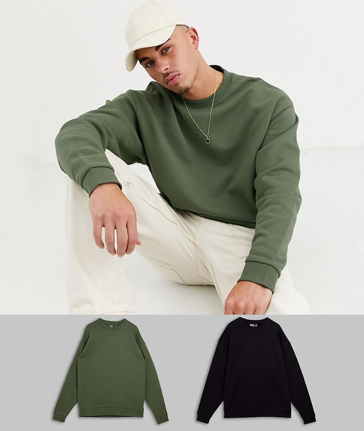 Asos Design Oversized Sweatshirt 2 Pack In Black/khaki-multi