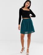 Asos Design Geo Lace Mini Skirt With Bask Waist-green