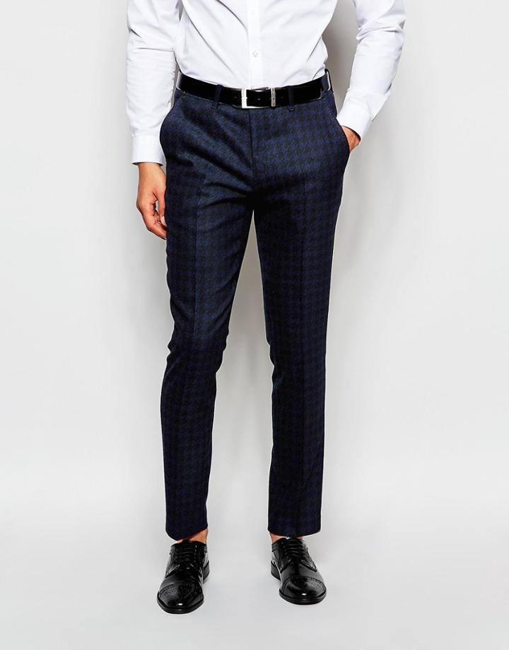 Ted Baker Houndstooth Suit Pants In Slim Fit - Dark Blue