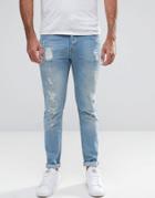 Hoxton Denim Jeans Bleach Out Skinny Jean Oil Wash Rips - Blue