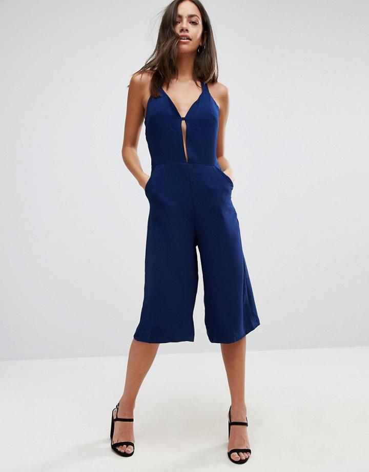 Liquorish Strappy Culotte Jumpsuit - Navy