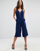 Liquorish Strappy Culotte Jumpsuit - Navy