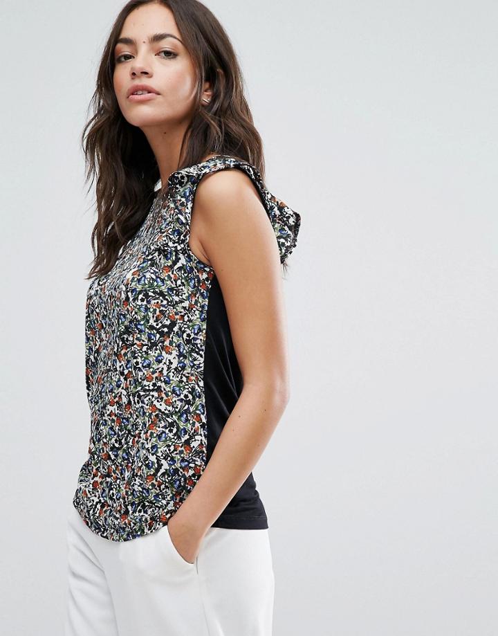 Warehouse Ditsy Ruffle Front Top - Multi