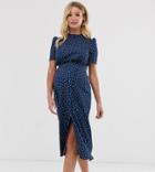 Asos Design Maternity Midi Tea Dress With Buttons In Polka Dot - Multi