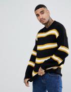 Mennace Sweater In Black Stripe - Black