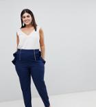 Lovedrobe Cigarette Pants With Frill Pocket Detail - Navy