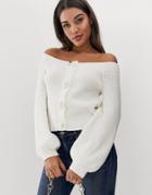 Asos Design Chunky Bardot Cardigan With Button Detail - Cream