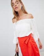 Jdy Off Shoulder Prairie Top - White