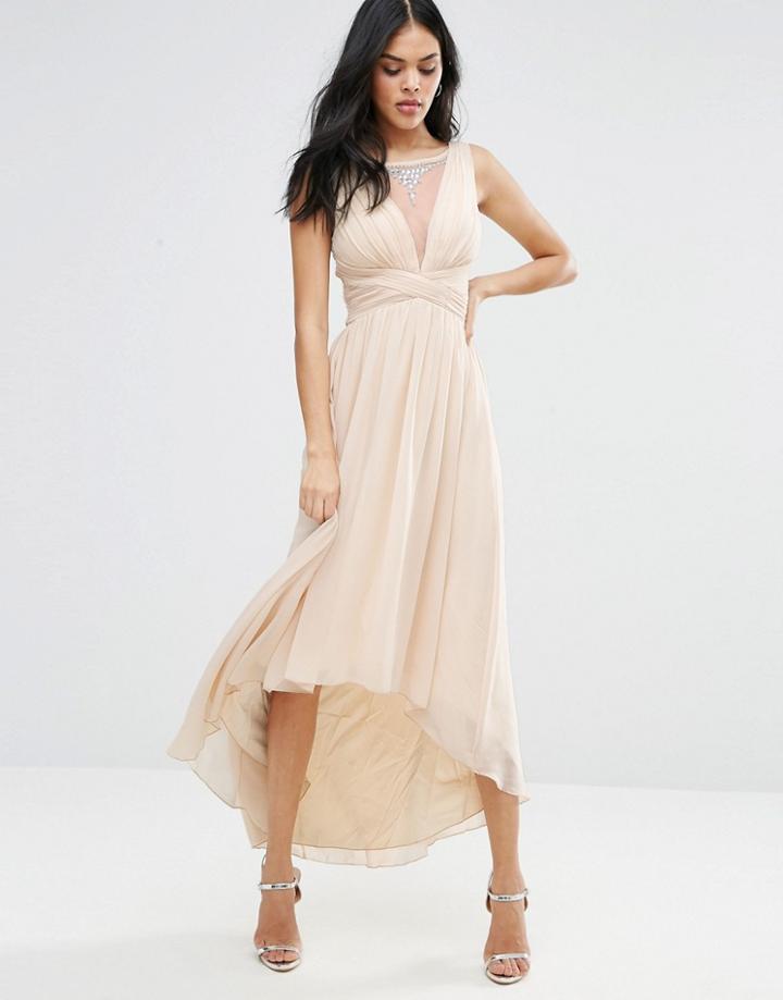 Little Mistress Dipped Hem Maxi Dress - Beige
