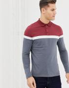Asos Design Long Sleeve Polo Shirt With Contrast Body And Sleeve Panels In Gray - Gray