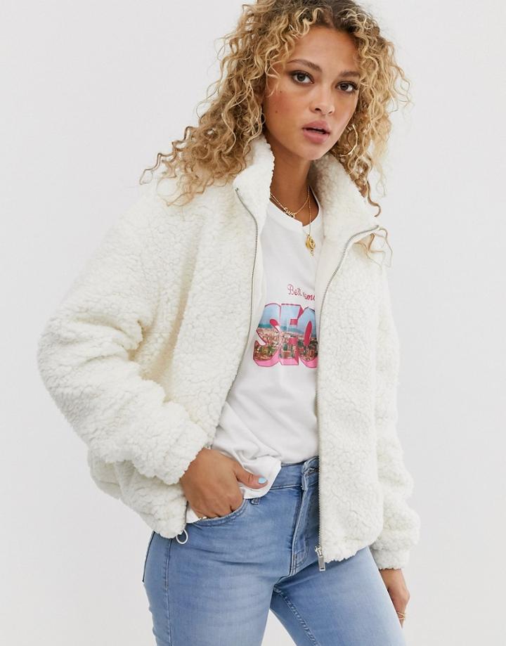 New Look Zip Through Fleece In Cream - Cream