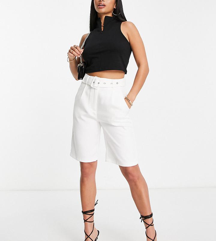 Parisian Petite Belted Tailored Shorts In White - Part Of A Set