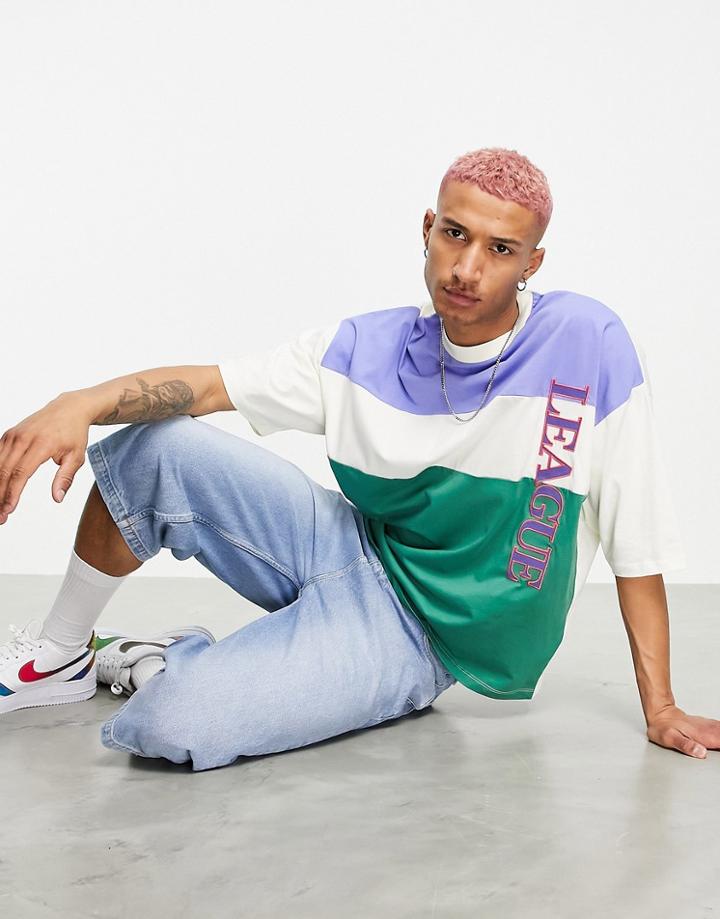 Asos Design Oversized T-shirt In Color Block With Text Print-multi