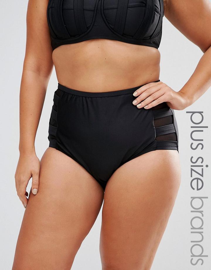 Monif C Curve Black High Waist Mesh Insert Bikini Bottom - Black