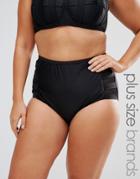 Monif C Curve Black High Waist Mesh Insert Bikini Bottom - Black