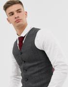 Asos Design Wedding Super Skinny Suit Suit Vest In Charcoal Herringbone - Gray