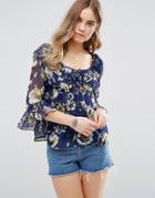 Band Of Gypsies Tiger Lily Blouse - Navy