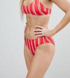 Monki Sporty Stripe Low Rise Bikini Bottoms - Red