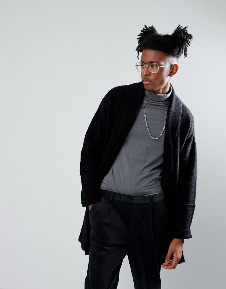 Asos Longline Knitted Jacket In Black - Black