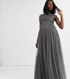 Maya Maternity Bridesmaid Delicate Sequin 2 In 1 Maxi Dress In Dark Grey