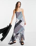 Violet Romance Trapeze Midi Dress With Asymmetric Hem In Mixed Floral Print-multi