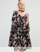 Reclaimed Vintage Tiered Smock Dress With Frill Insert In Floral - Black