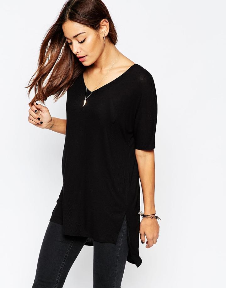 Asos V Neck Oversized Slouchy Rib - Black