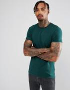 Asos Design Muscle T-shirt With Roll Sleeve In Green - Green