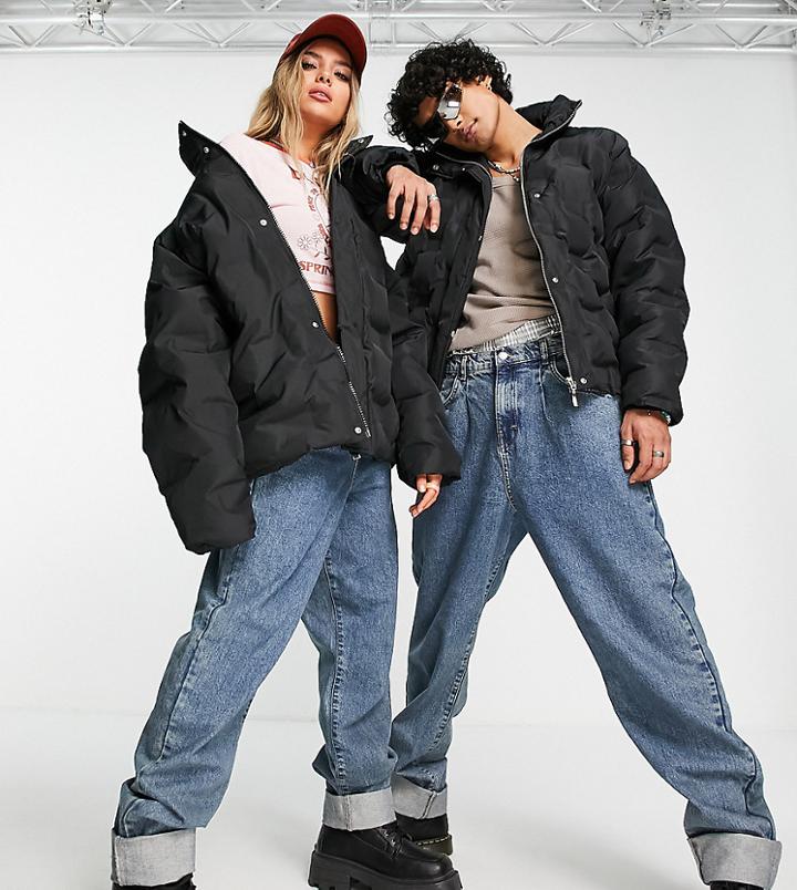Reclaimed Vintage Inspired Unisex Quilted Puffer Jacket In Black