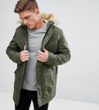 Only & Sons Parka With Faux Fur Fleece Lined Hood - Black